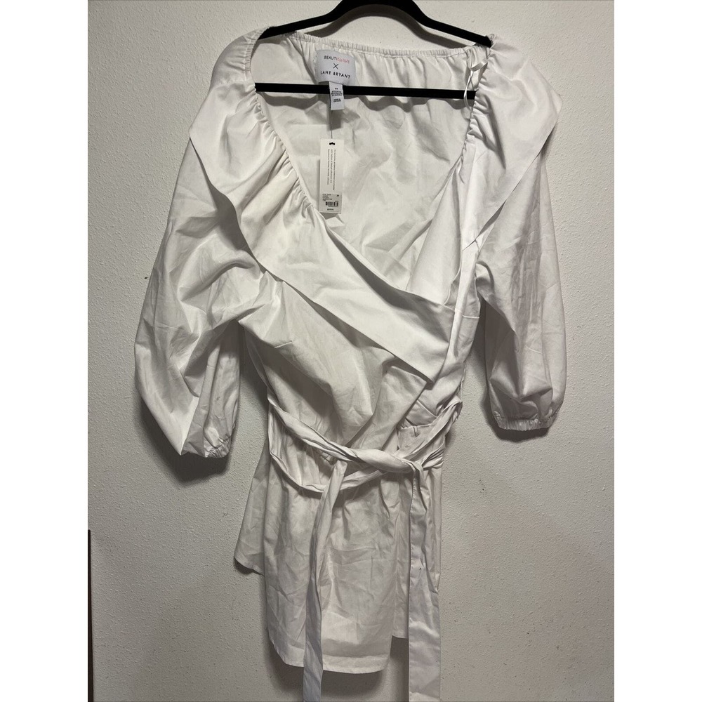 Lane Bryant BeautiCurve Collaboration White Faux Wrap Peplum Top Size 28